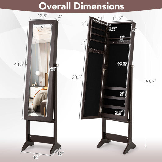 Costway Mirrored Standing Jewelry Cabinet Storage Box Rustic Brown W2B