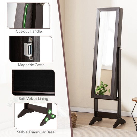 Costway Mirrored Standing Jewelry Cabinet Storage Box Rustic Brown W2B