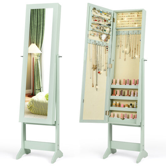 Costway Mirrored Standing Jewelry Cabinet Storage Box Green