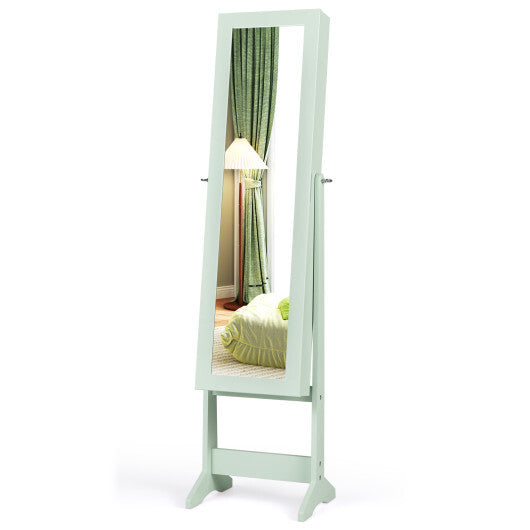 Costway Mirrored Standing Jewelry Cabinet Storage Box Green