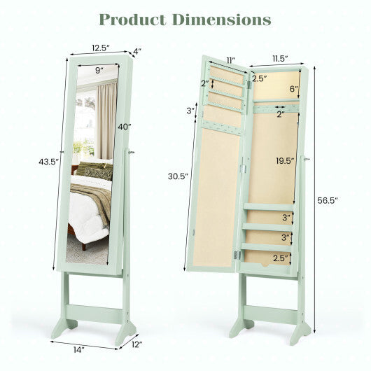 Costway Mirrored Standing Jewelry Cabinet Storage Box Green