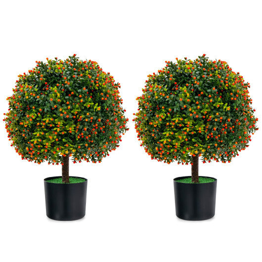Costway 2-Pack Artificial Boxwood Topiary Ball Tree with Orange Fruit