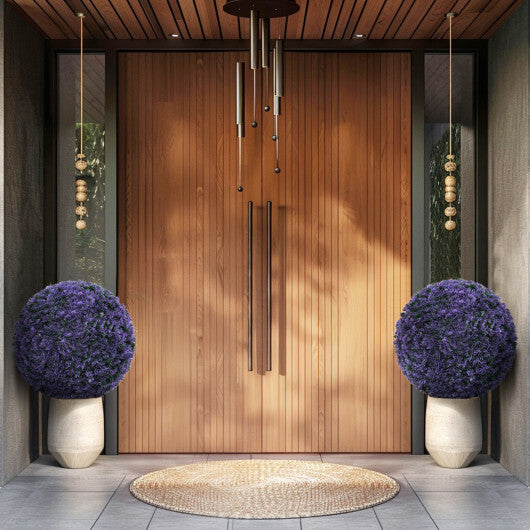 Costway 15 Inch Round Artificial Plant Set of 2 Boxwood Topiary Balls for Indoor Outdoor - Purple
