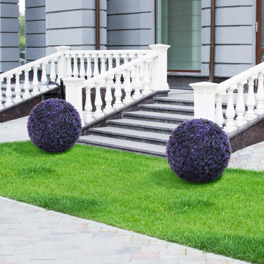 Costway 15 Inch Round Artificial Plant Set of 2 Boxwood Topiary Balls for Indoor Outdoor - Purple