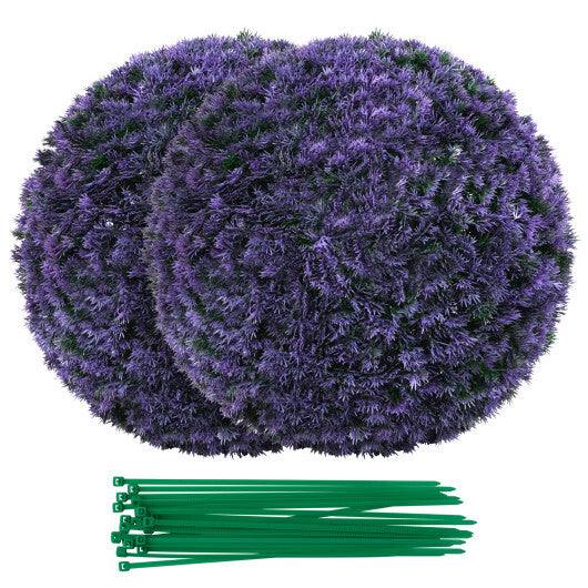 Costway 15 Inch Round Artificial Plant Set of 2 Boxwood Topiary Balls for Indoor Outdoor - Purple