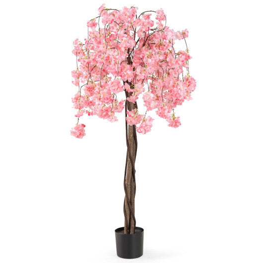 Costway 5.5 FT Tall Artificial Cherry Blossom Tree with Pink Flowers 1 Pack