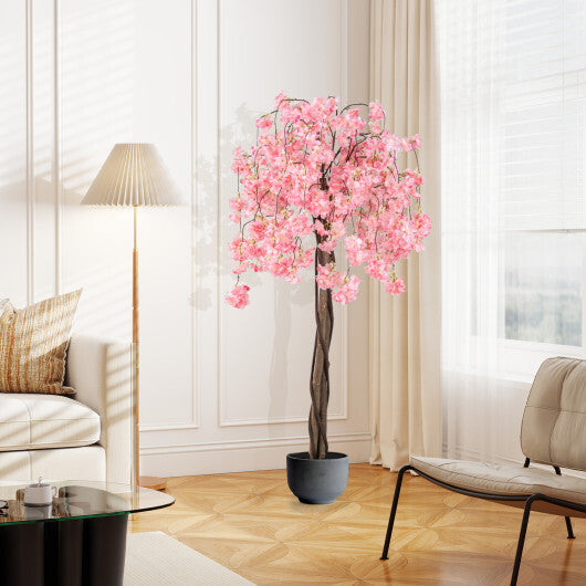 Costway 5.5 FT Tall Artificial Cherry Blossom Tree with Pink Flowers 1 Pack