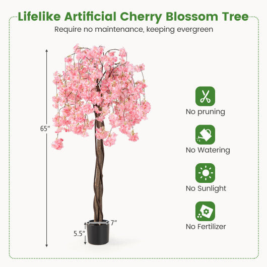 Costway 5.5 FT Tall Artificial Cherry Blossom Tree with Pink Flowers 1 Pack