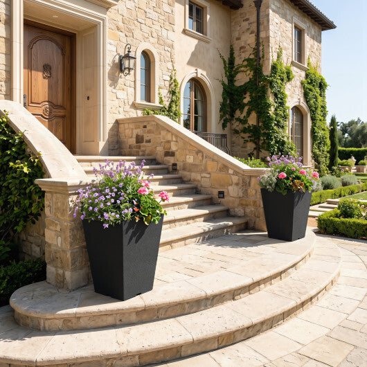 Costway Set of 2 Square Taper Planter with Optional Drainage Hole and Removable Inner Bucket-Black W2B