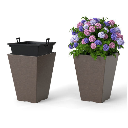 Costway Set of 2 Square Taper Planter with Removable Inner Bucket and Optional Drainage Hole-S W2B