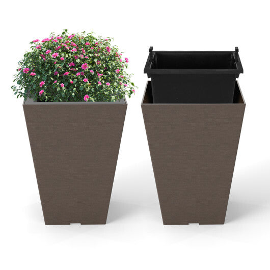 Costway Set of 2 Square Taper Planter with Removable Inner Bucket and Optional Drainage Hole-S W2B