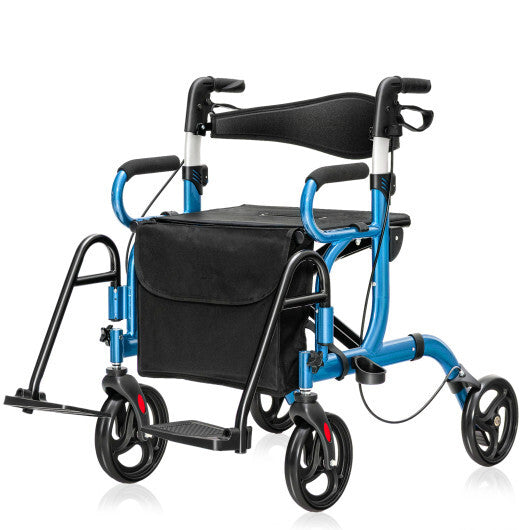 Costway Folding Rollator Walker with 8-inch Wheels and Seat Navy W2B