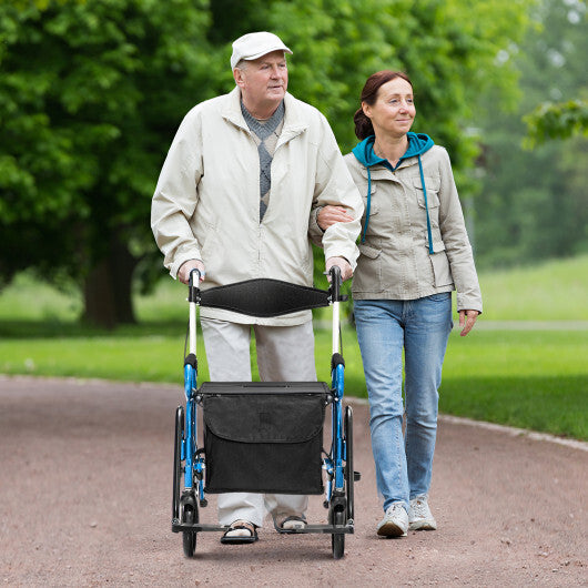 Costway Folding Rollator Walker with 8-inch Wheels and Seat Navy W2B