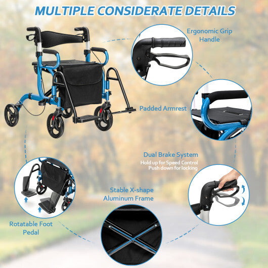 Costway Folding Rollator Walker with 8-inch Wheels and Seat Navy W2B