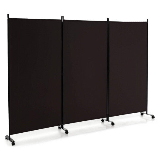Costway 3-Panel Folding Room Divider 6Ft Rolling Privacy Screen with Lockable Wheels Brown W2B