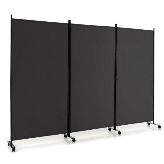 Costway 3-Panel Folding Room Divider 6Ft Rolling Privacy Screen withLockable Wheels Grey W2B