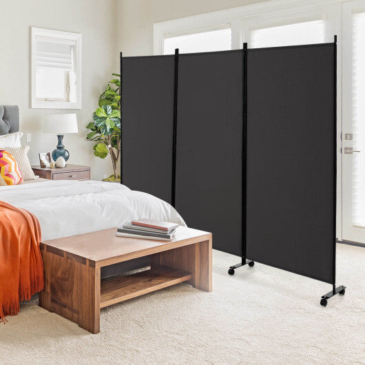 Costway 3-Panel Folding Room Divider 6Ft Rolling Privacy Screen withLockable Wheels Grey W2B