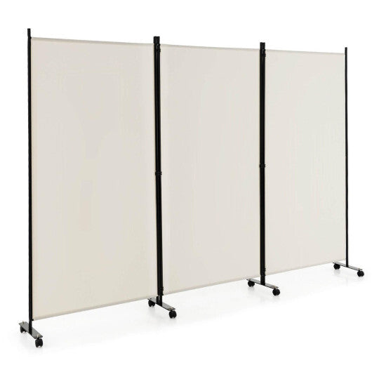 Costway 3-Panel Folding Room Divider 6Ft Rolling Privacy Screen with Lockable Wheels White W2B