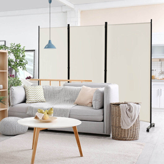 Costway 3-Panel Folding Room Divider 6Ft Rolling Privacy Screen with Lockable Wheels White W2B