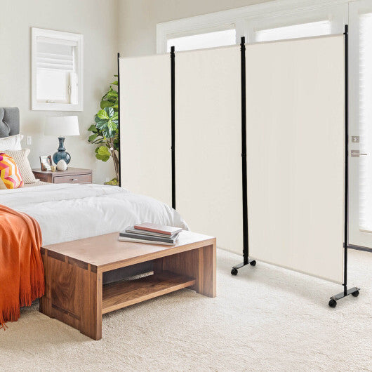 Costway 3-Panel Folding Room Divider 6Ft Rolling Privacy Screen with Lockable Wheels White W2B