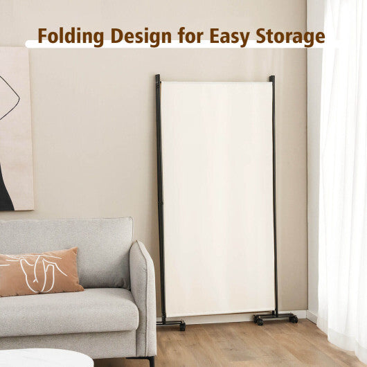 Costway 3-Panel Folding Room Divider 6Ft Rolling Privacy Screen with Lockable Wheels White W2B