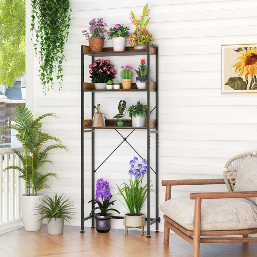 Costway Over The Toilet Storage Rack with Hooks and Adjustable Bottom Bar-Rustic Brown