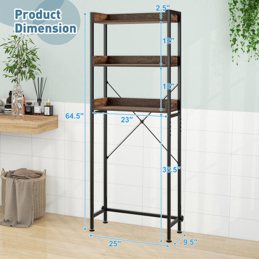 Costway Over The Toilet Storage Rack with Hooks and Adjustable Bottom Bar-Rustic Brown