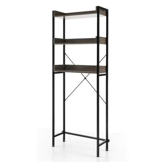 Costway Over The Toilet Storage Rack with Hooks and Adjustable Bottom Bar-Gray