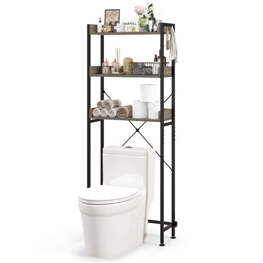 Costway Over The Toilet Storage Rack with Hooks and Adjustable Bottom Bar-Gray