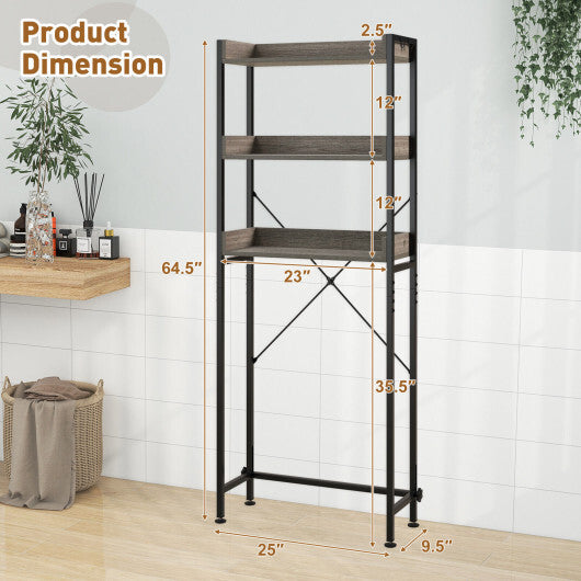 Costway Over The Toilet Storage Rack with Hooks and Adjustable Bottom Bar-Gray