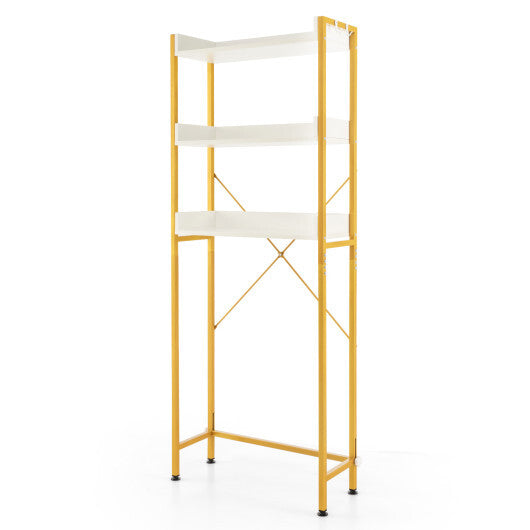 Costway Over The Toilet Storage Rack with Hooks and Adjustable Bottom Bar-White