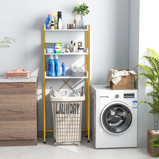 Costway Over The Toilet Storage Rack with Hooks and Adjustable Bottom Bar-White