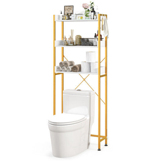 Costway Over The Toilet Storage Rack with Hooks and Adjustable Bottom Bar-White