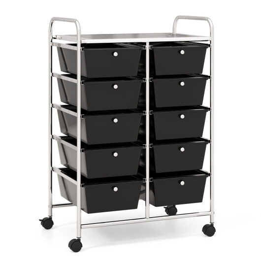 Costway 10-Drawer Rolling Storage Cart-Black W2B