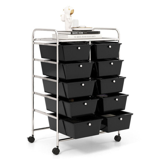Costway 10-Drawer Rolling Storage Cart-Black W2B
