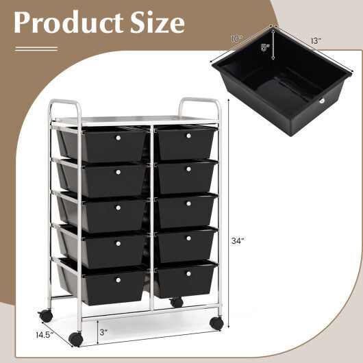 Costway 10-Drawer Rolling Storage Cart-Black W2B