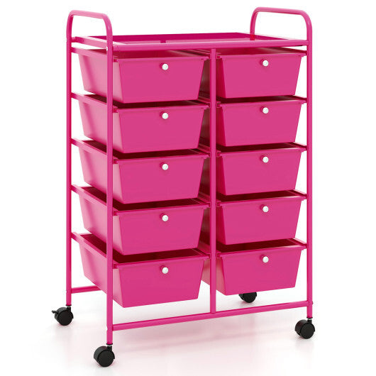 Costway 10-Drawer Rolling Storage Cart-Pink W2B