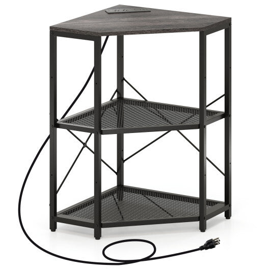 Costway Corner Printer Stand with Power Outlet 3-Tier with Adjustable Shelf Black