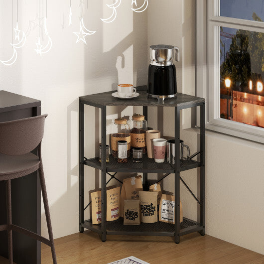 Costway Corner Printer Stand with Power Outlet 3-Tier with Adjustable Shelf Black