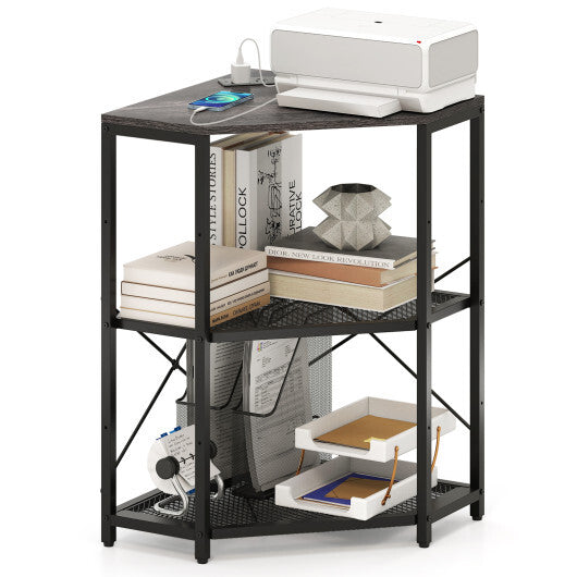 Costway Corner Printer Stand with Power Outlet 3-Tier with Adjustable Shelf Black