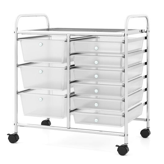 Costway 9-Drawer Rolling Storage Cart with Colorful Drawers and Metal Frame-Transparent