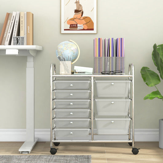 Costway 9-Drawer Rolling Storage Cart with Colorful Drawers and Metal Frame-Transparent