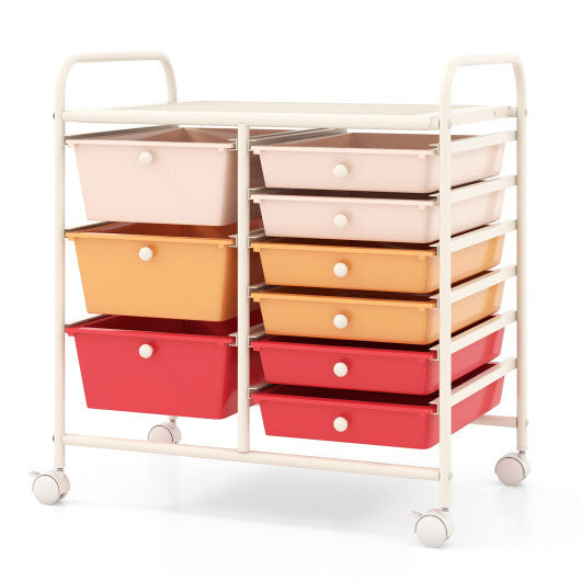 Costway 9-Drawer Rolling Storage Cart with Colorful Drawers and Metal Frame-Macaron