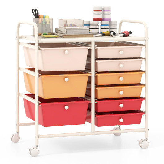 Costway 9-Drawer Rolling Storage Cart with Colorful Drawers and Metal Frame-Macaron