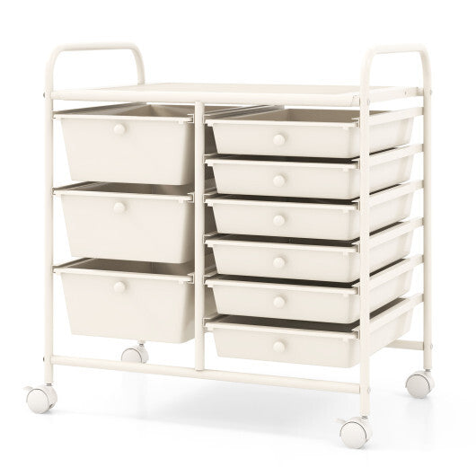 Costway 9-Drawer Rolling Storage Cart with Colorful Drawers and Metal Frame-White