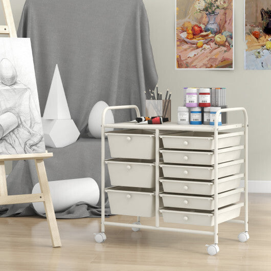 Costway 9-Drawer Rolling Storage Cart with Colorful Drawers and Metal Frame-White