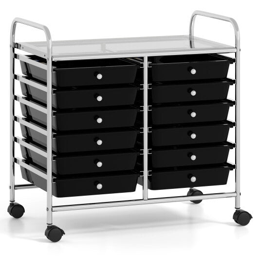 Costway 12 Drawers Rolling Storage Cart for Home and Office-Black