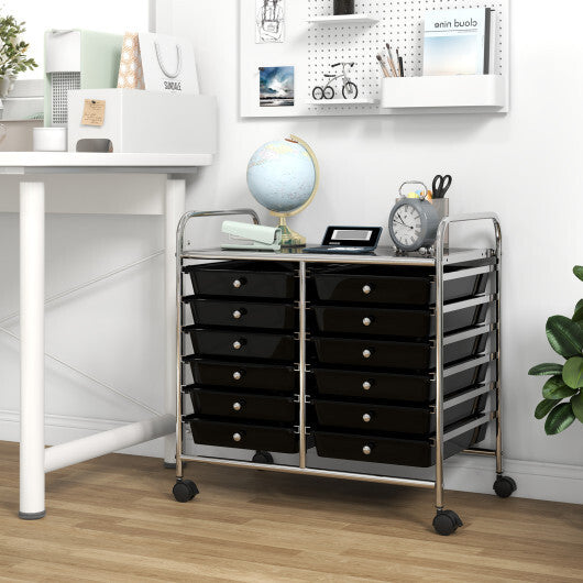 Costway 12 Drawers Rolling Storage Cart for Home and Office-Black