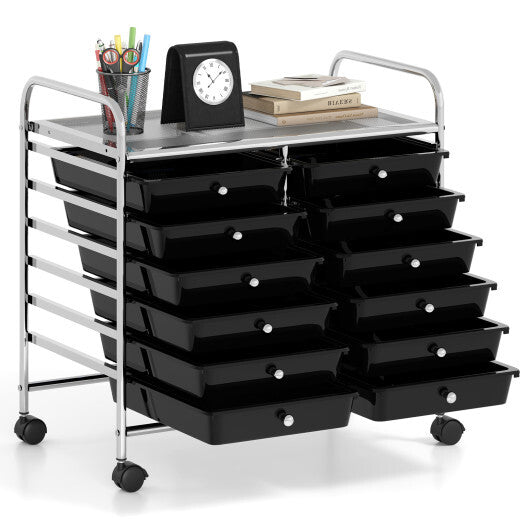 Costway 12 Drawers Rolling Storage Cart for Home and Office-Black