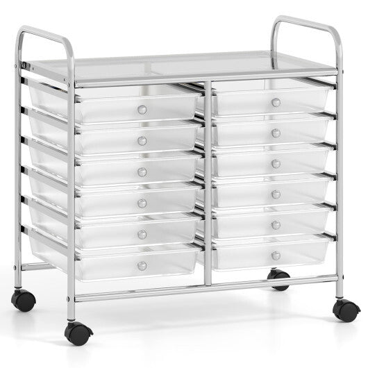 Costway 12 Drawers Rolling Storage Cart for Home and Office-Transparent